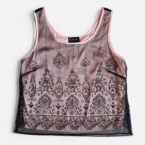 Vintage K Studio Collection‎ Beaded Pink and Black Mesh Top